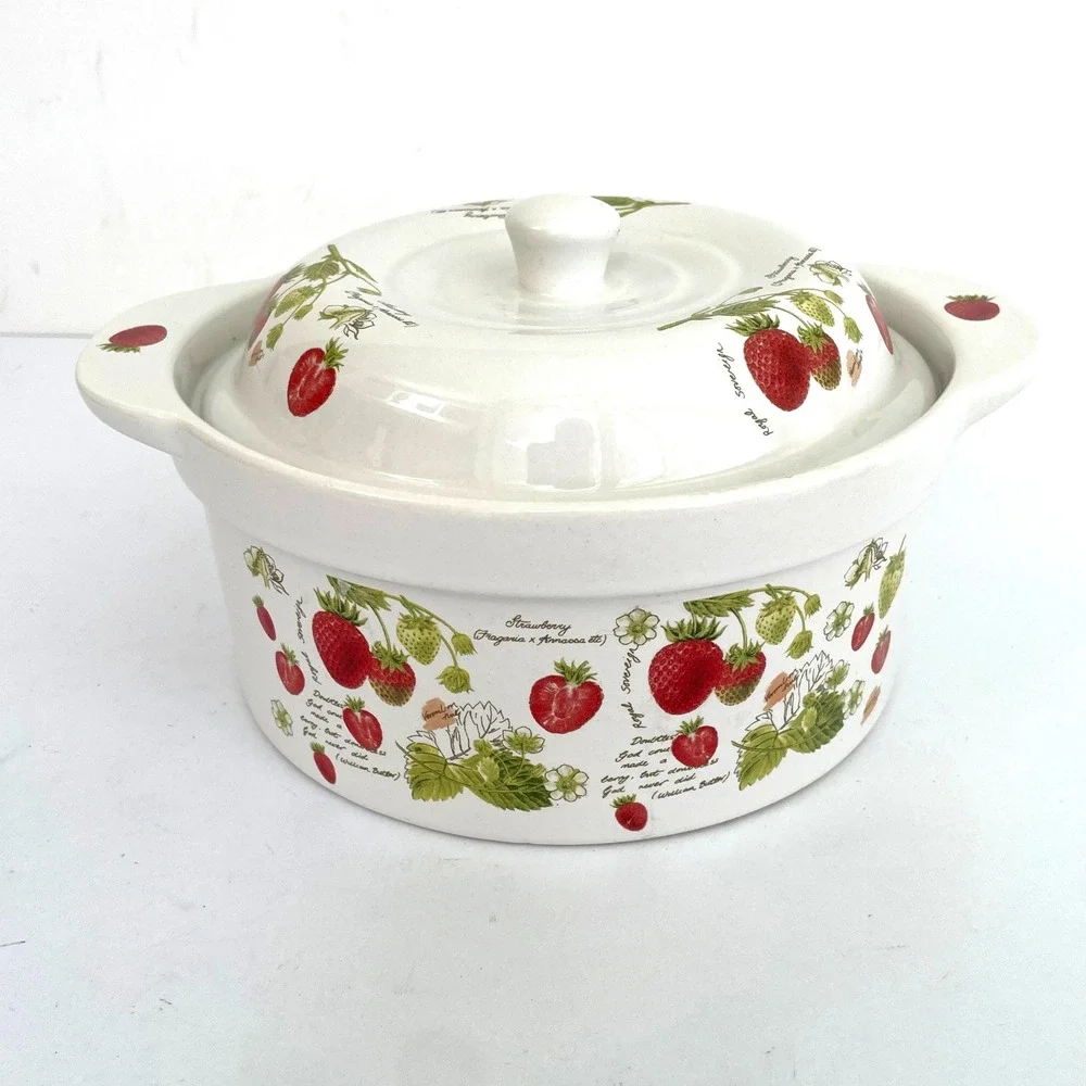 Vtg‎ 90s Kent Pottery New Fruit Strawberry Ceramic Lidded Casserole Dish